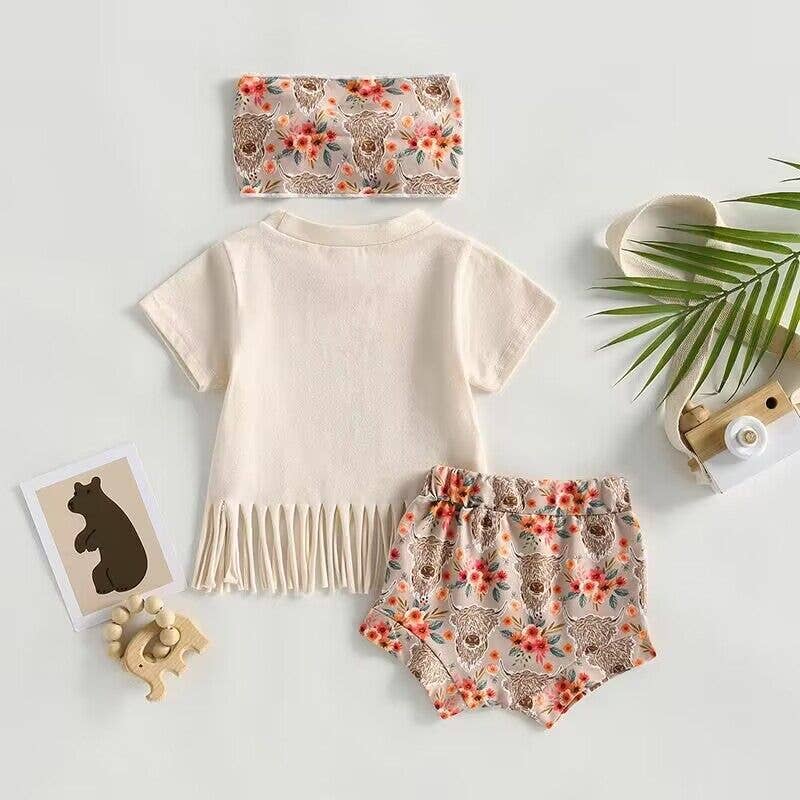 Short Sleeve Western Denim Suit Fringed Top