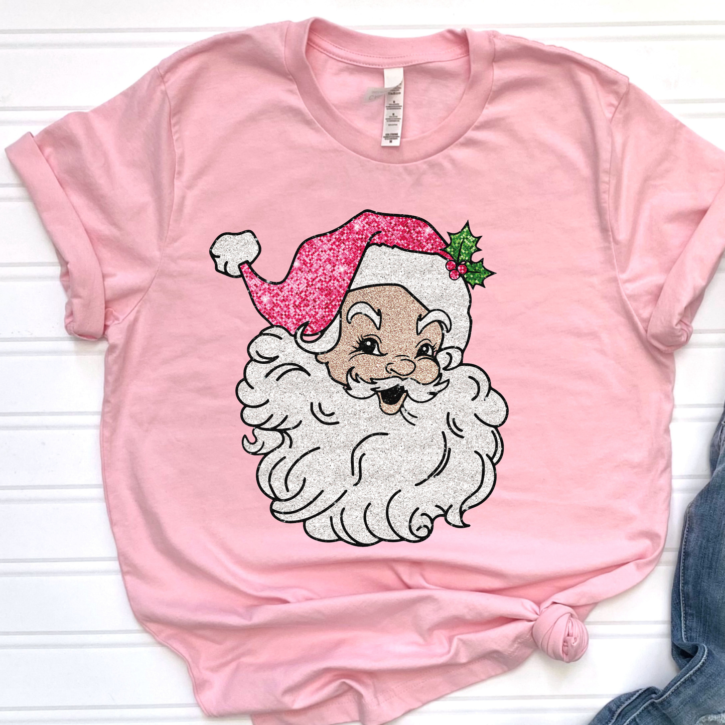 Pink Glitter Santa Graphic Tee
