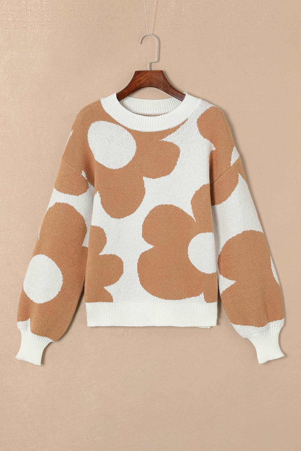 Big Flower Pattern Drop Shoulder Sweater