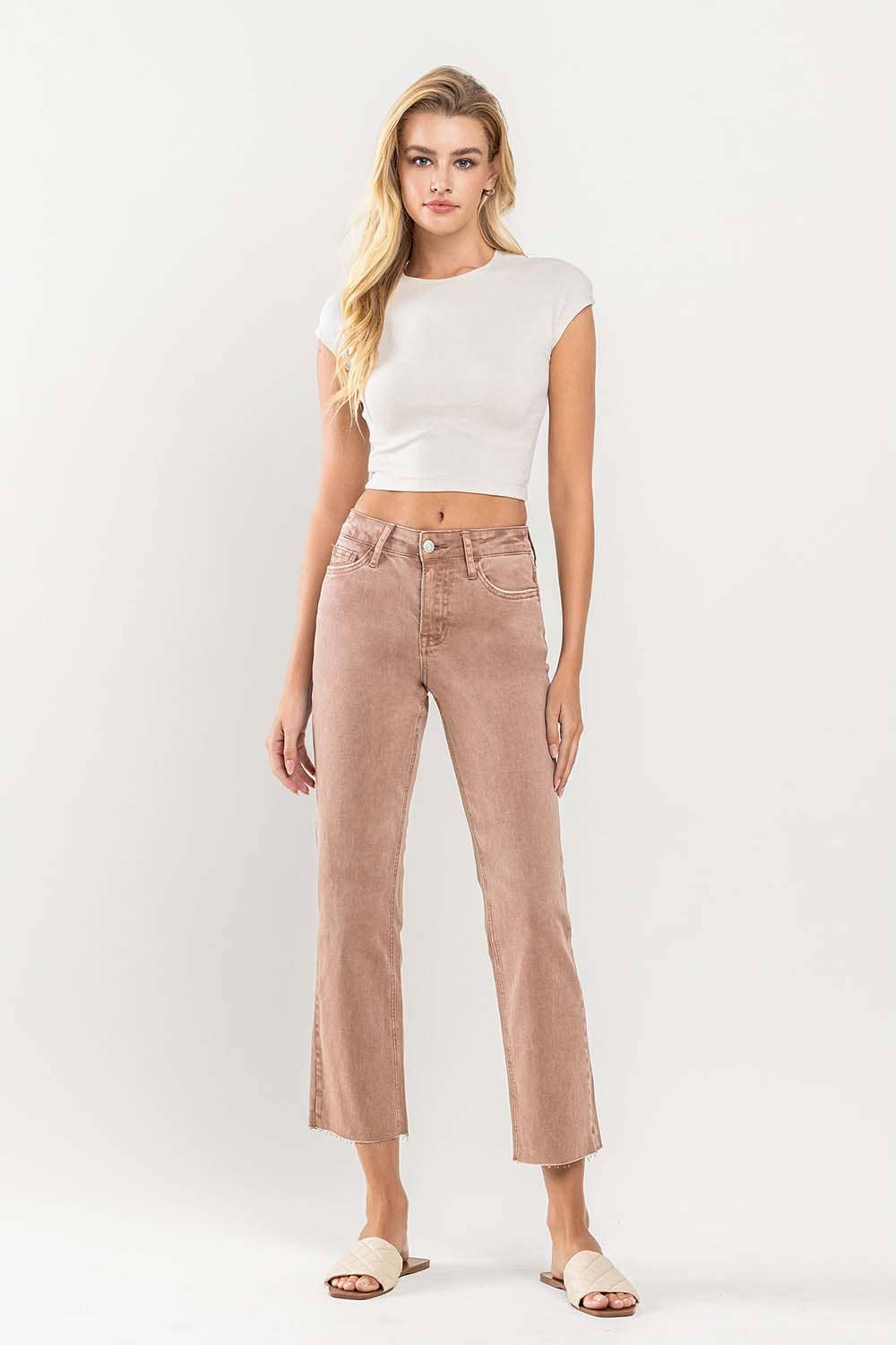 MID RISE CROP RAW HEM STRAIGHT JEANS - VERVET