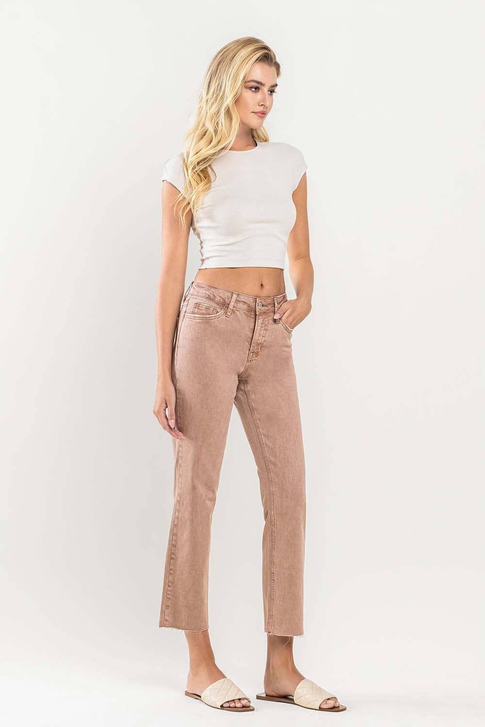 MID RISE CROP RAW HEM STRAIGHT JEANS - VERVET