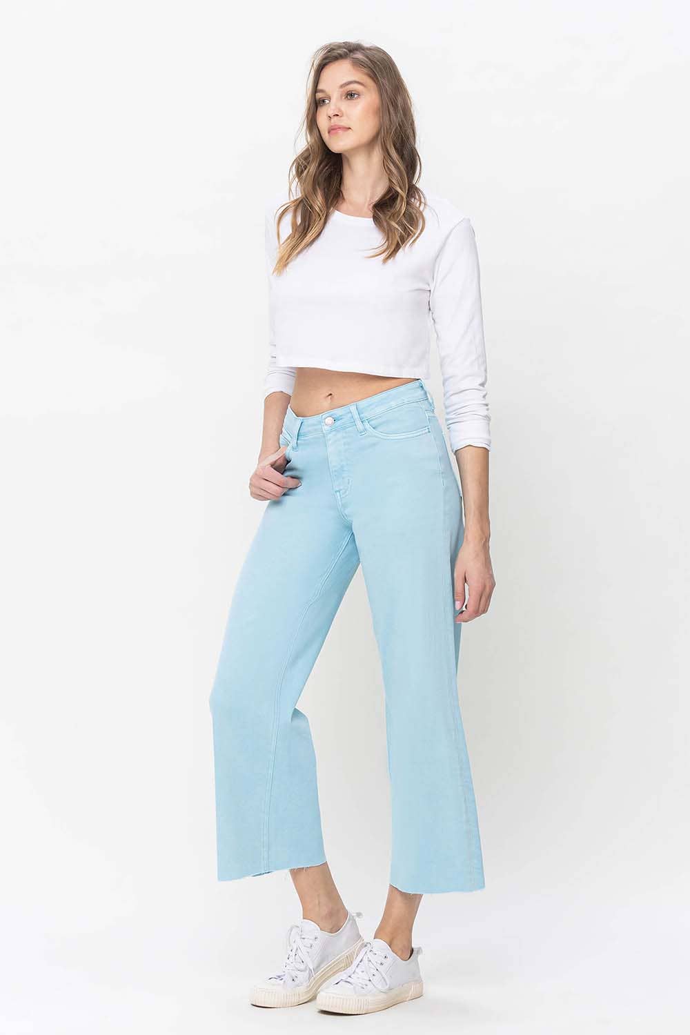 HIGH RISE CROP WIDE LEG JEANS - Vervet