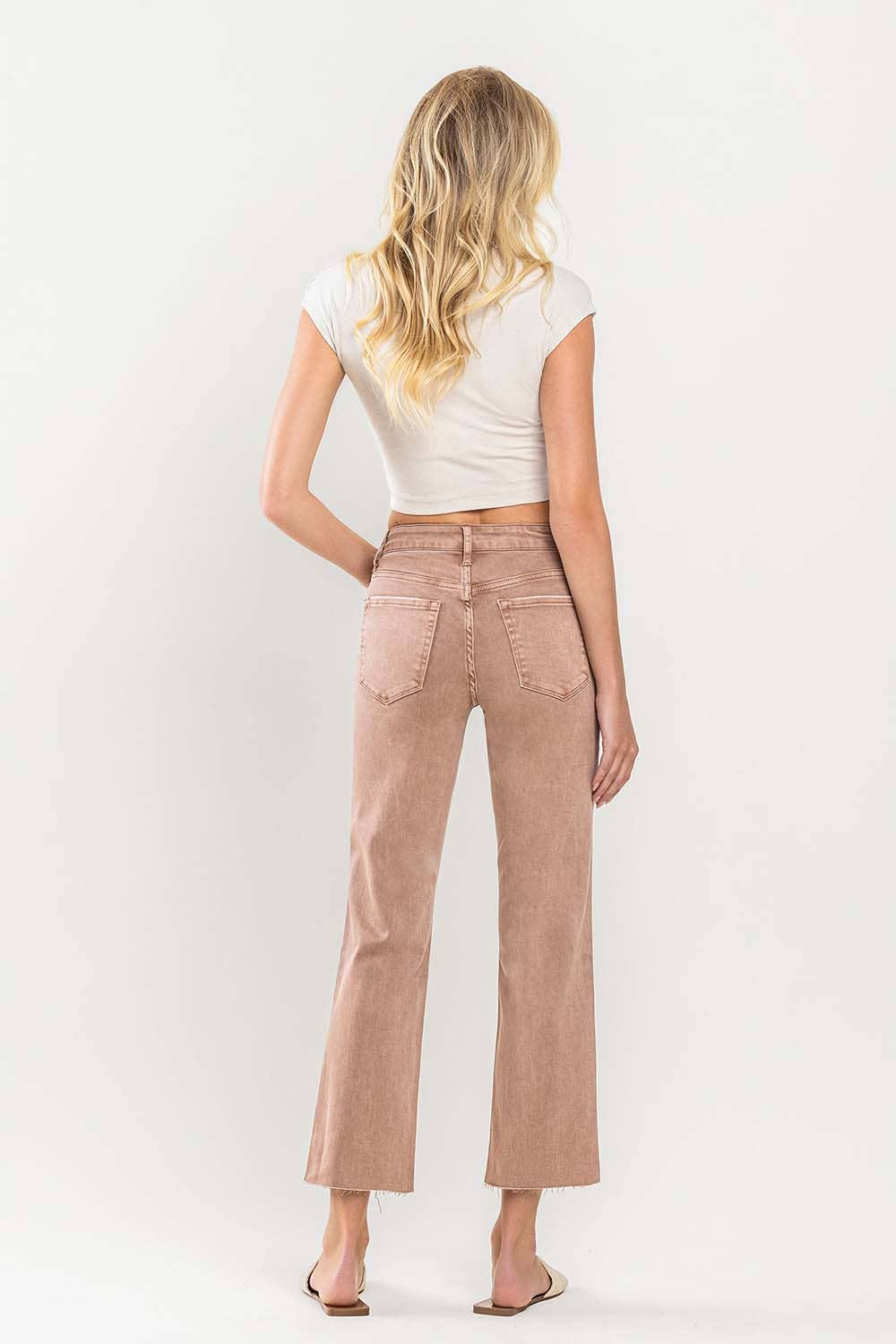 MID RISE CROP RAW HEM STRAIGHT JEANS - VERVET