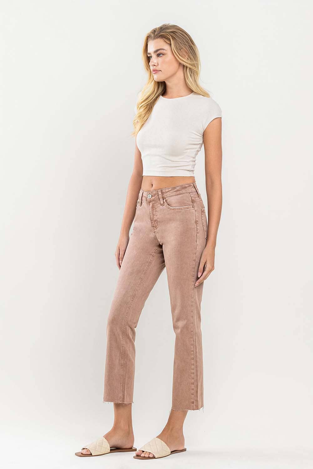 MID RISE CROP RAW HEM STRAIGHT JEANS - VERVET