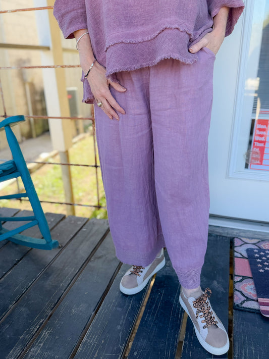 Purple Linen Wide Leg Bottoms