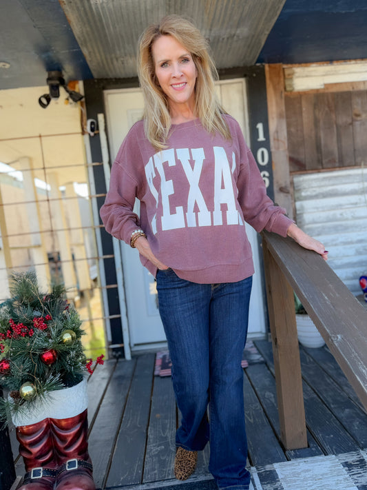 Texas Washed Maroon Corduroy Crewneck