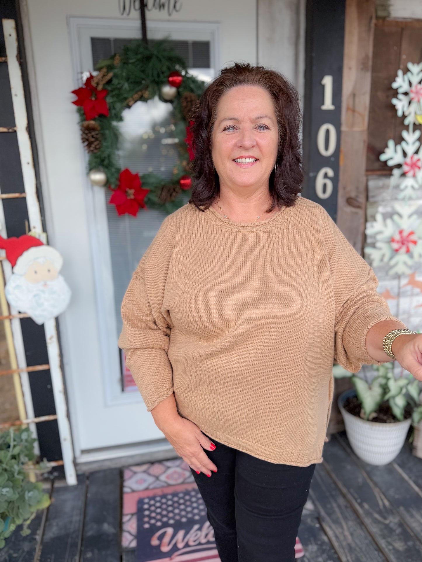 Camel Side-Slit Sweater