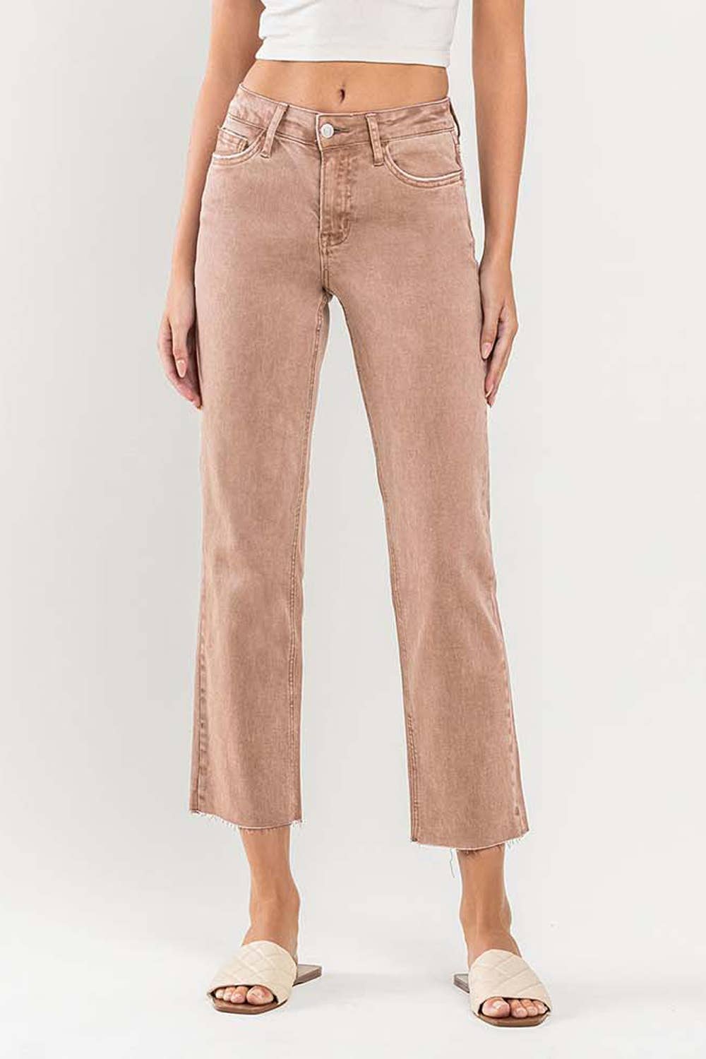 MID RISE CROP RAW HEM STRAIGHT JEANS - VERVET