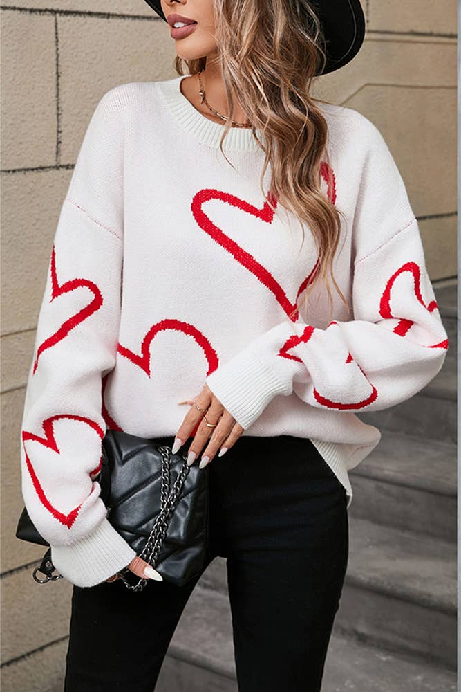 Heart Valentine's Day Color Block Pullover Sweater JYYS233