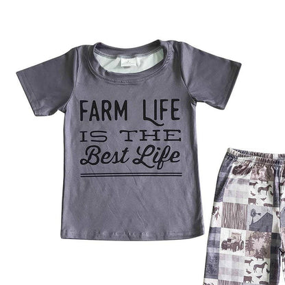 Baby boy farm life grey shorts sets