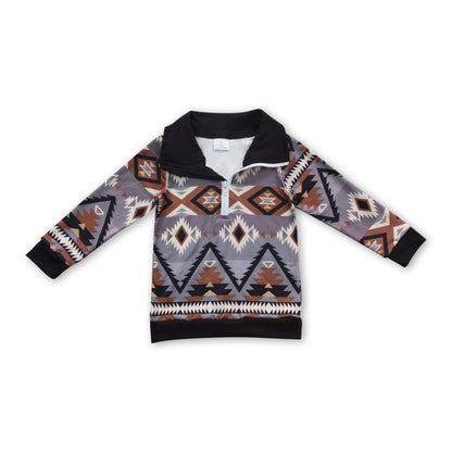 Long sleeves kids boys zipper aztec western pullover