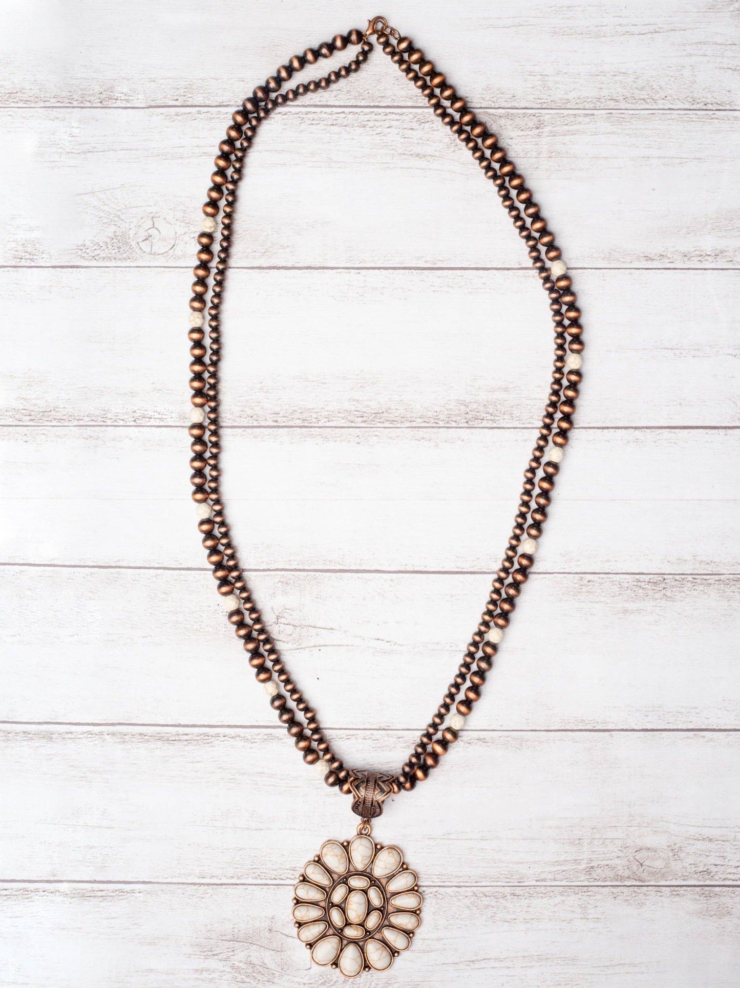 HOWLITE CONCHO COPPER NAVAJO PEARLS NECKLACE