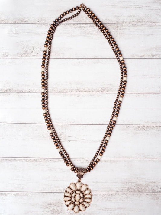 HOWLITE CONCHO COPPER NAVAJO PEARLS NECKLACE
