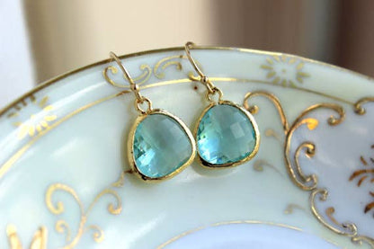 Aquamarine Blue Earrings Gold Plated, Mother's Day Gift
