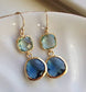 Sapphire Navy Prasiolite Glass Gold Plated Earrings