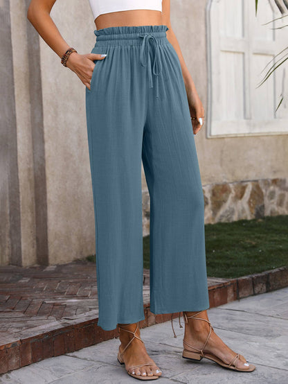 Drawstring palazzo paperbag pants