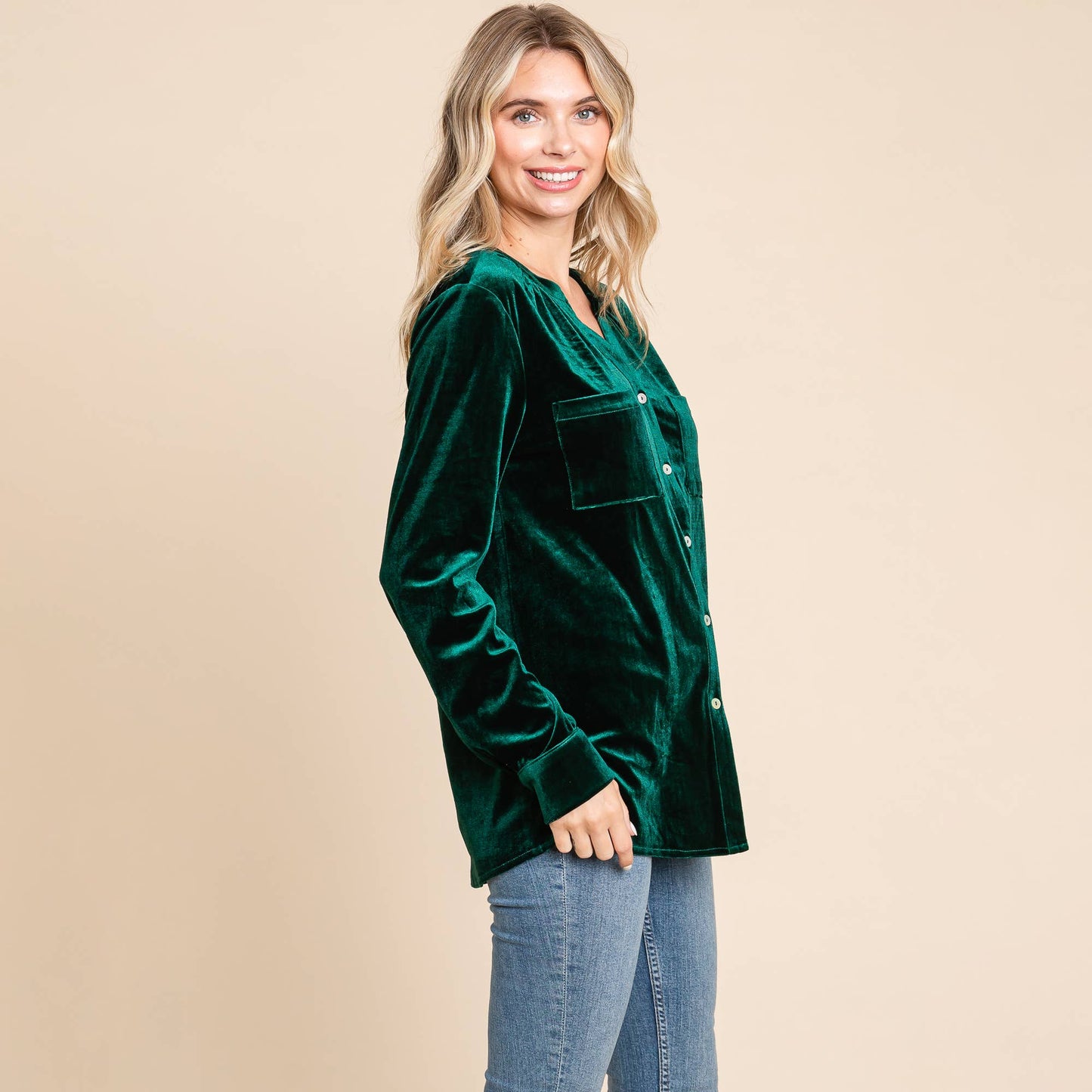 Button Down Long Sleeve Velvet Shirts Tops