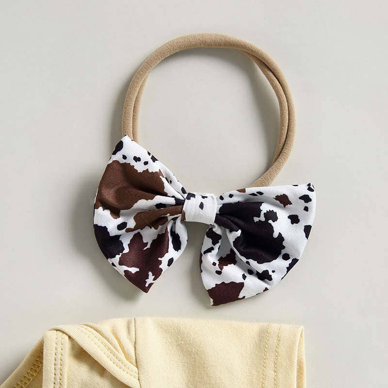 Baby Short Sleeve Jumpsuit Bull Head Floral Tassel Set