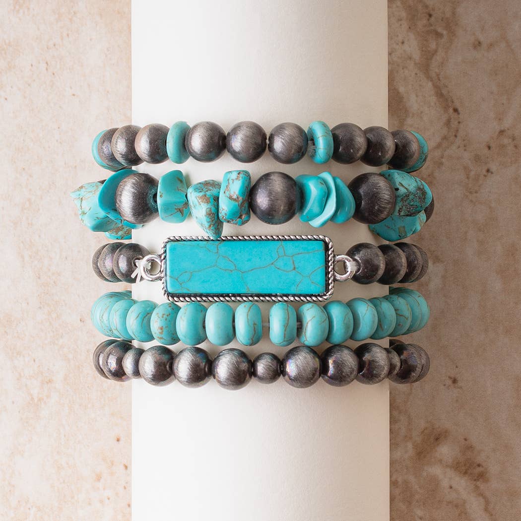 Turquoise Stacked Bracelets 
- Turquoise & Silver