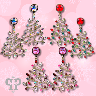 Rhinestone whimsical Christmas tree earring