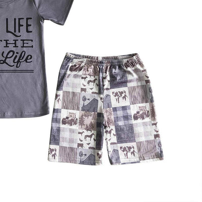 Baby boy farm life grey shorts sets