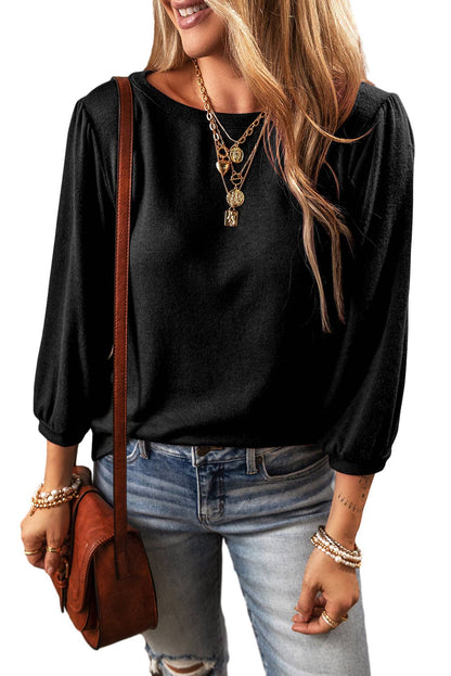 3/4 Puff Sleeve Round Neck Top