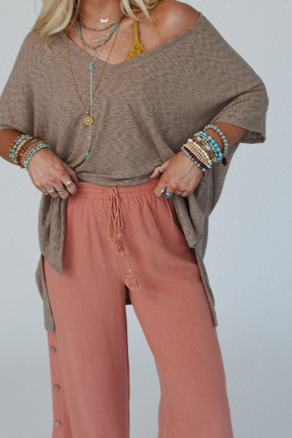 Warm Nights V Neck Top - Mocha Dark