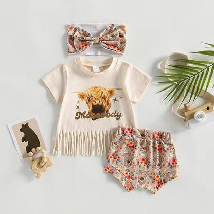 Short Sleeve Western Denim Suit Fringed Top