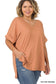 [PLUS SIZE] BUTTERORANGE BRUSHED DTY ROLLED SHORT SLEEVE V-NECK TOP WITH SIDE SLIT HIGH-LOW HEM
