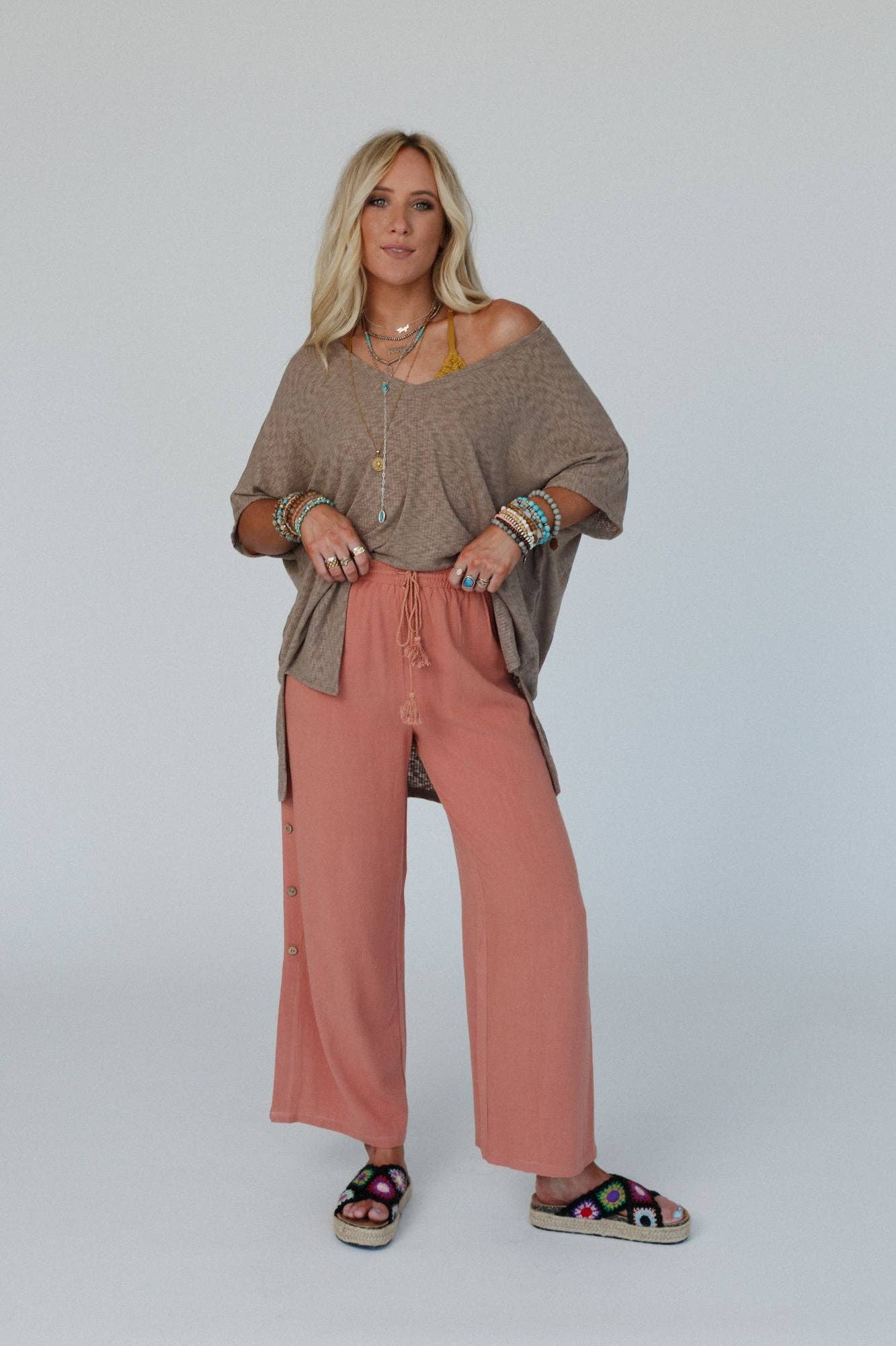 Warm Nights V Neck Top - Mocha Dark