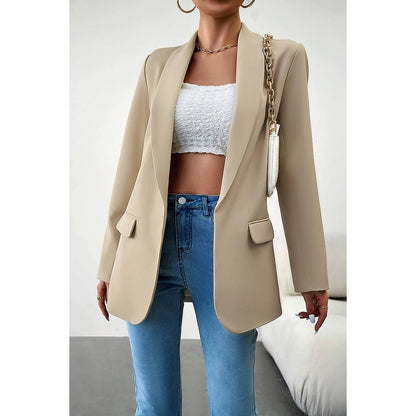 Solid Front Open Turndown Collar Blazer