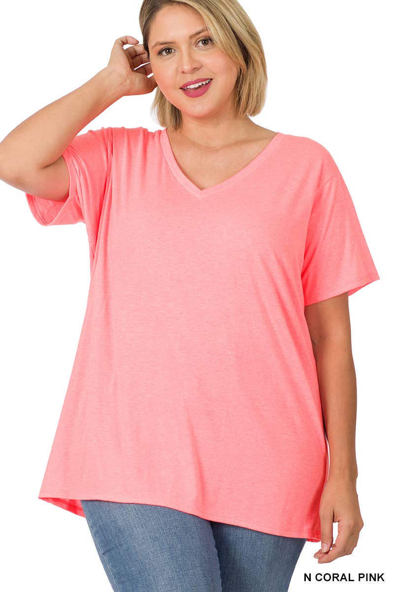 PLUS SIZE COTTON SHORT SLEEVE BOYFRIEND V-NECK TOP