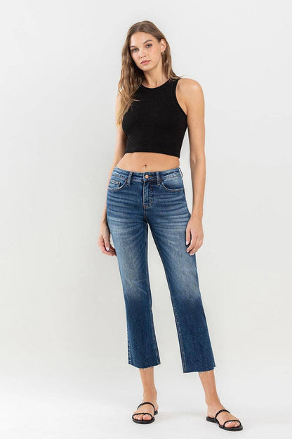 MID RISE CLEAN CUT RAW HEM CROP STRAIGHT JEANS LV1194