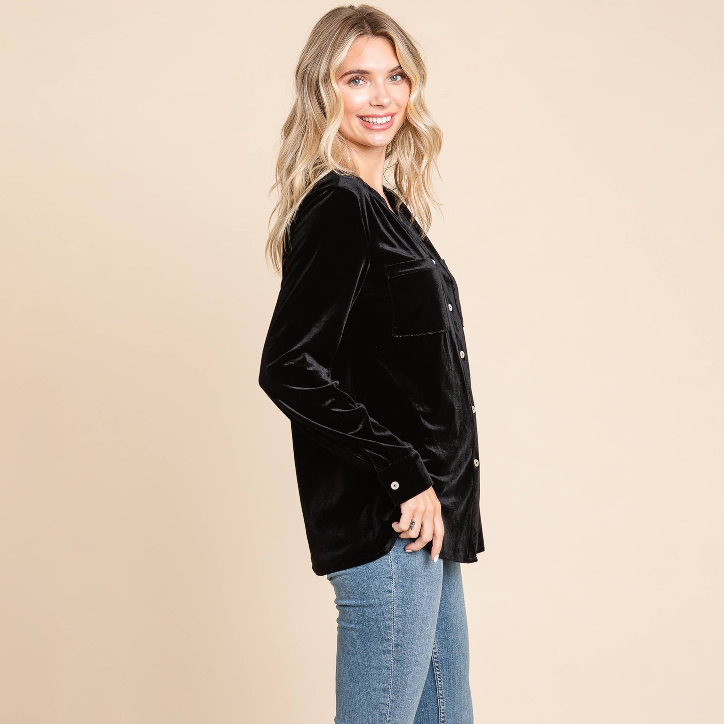 Button Down Long Sleeve Velvet Shirts Tops