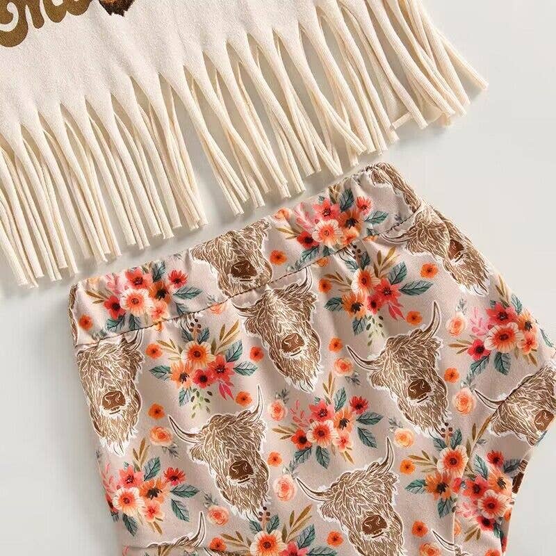 Short Sleeve Western Denim Suit Fringed Top