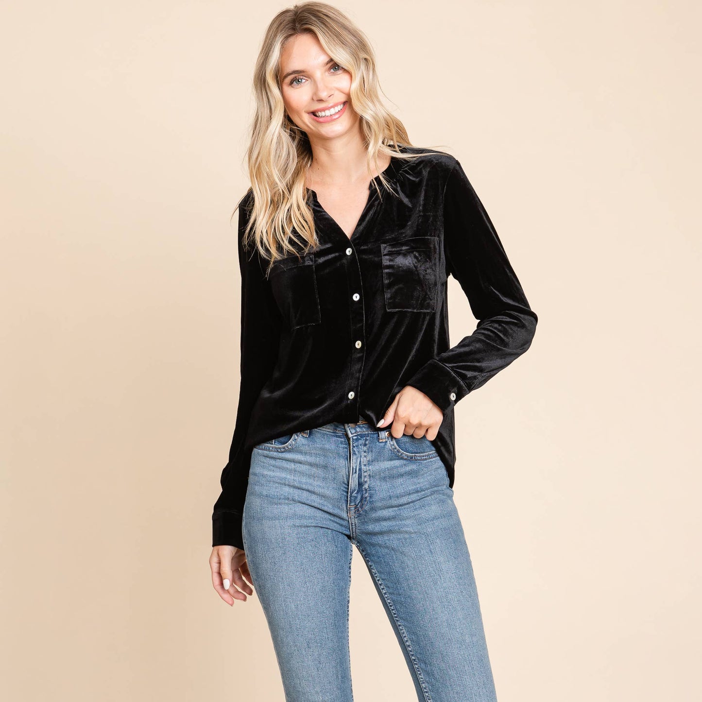 Button Down Long Sleeve Velvet Shirts Tops