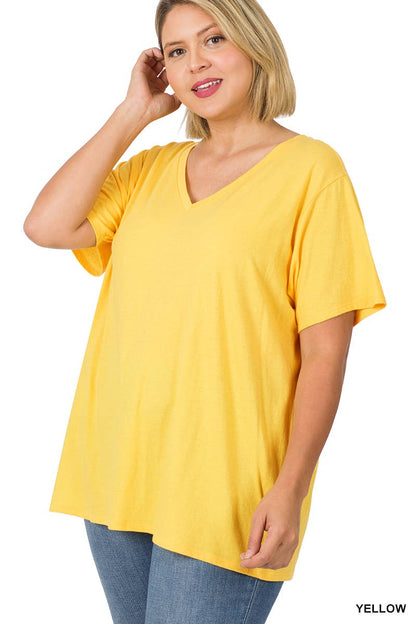 PLUS SIZE COTTON SHORT SLEEVE BOYFRIEND V-NECK TOP