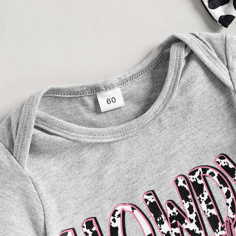 Baby Short Sleeve Jumpsuit Bull Head Floral Tassel Set