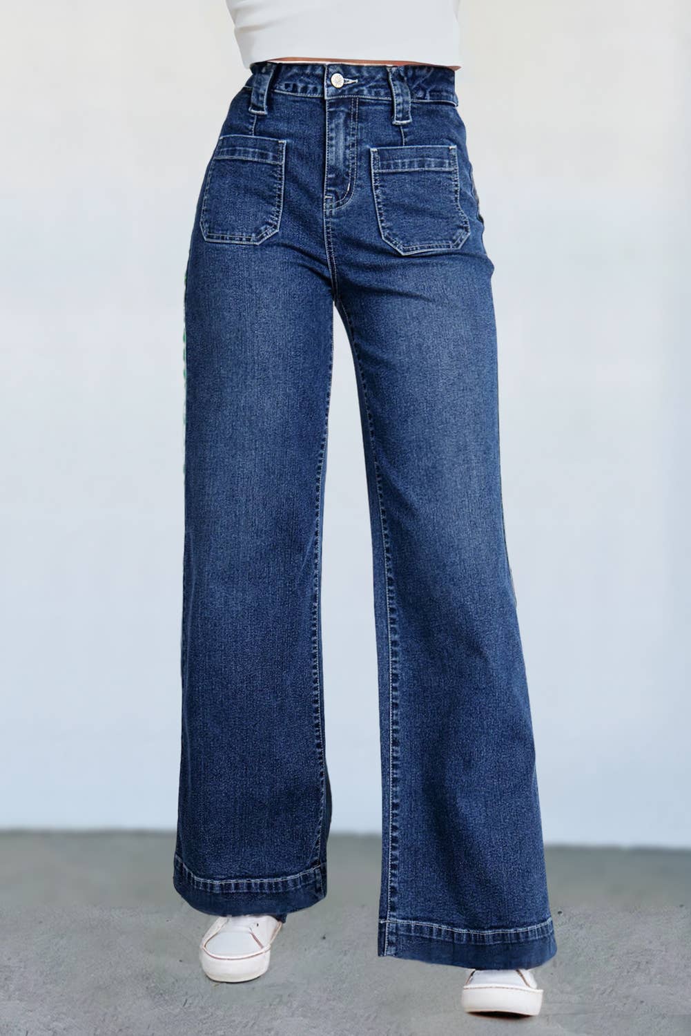 Blue Wide Leg Pockets High Waist Jeans | 6-16