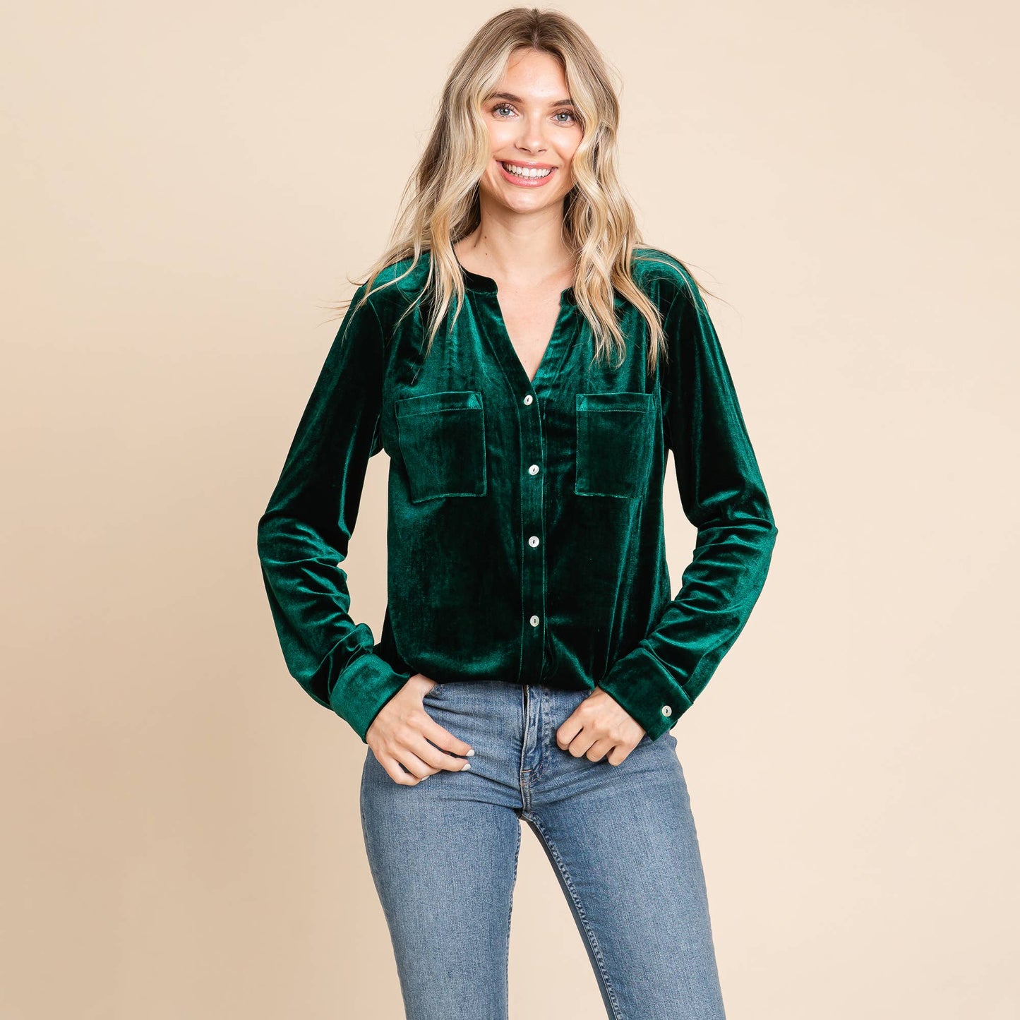 Button Down Long Sleeve Velvet Shirts Tops