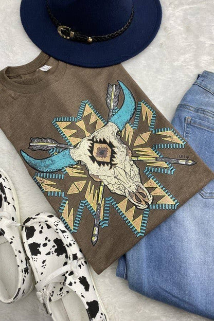 BC Aztec Steerhead Cute, Steer, Flower Graphic Tshirt