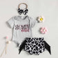 Baby Short Sleeve Jumpsuit Bull Head Floral Tassel Set