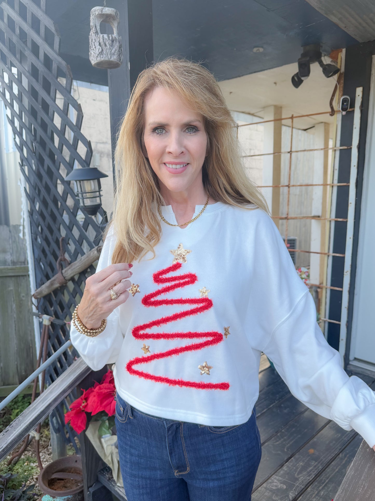 Tinsel Christmas Tree Cropped Sweater