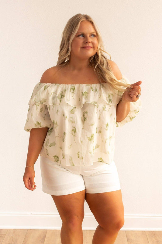 Garden Rose Cream and Sage Ruffle Blouse