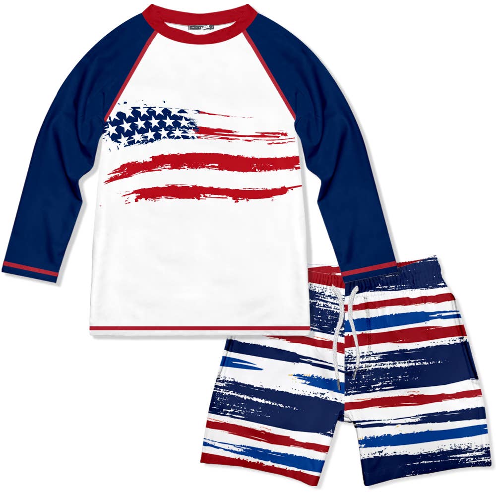 Boys Swim Navy Painted Stripe Long-Sleeve Rashguard Set