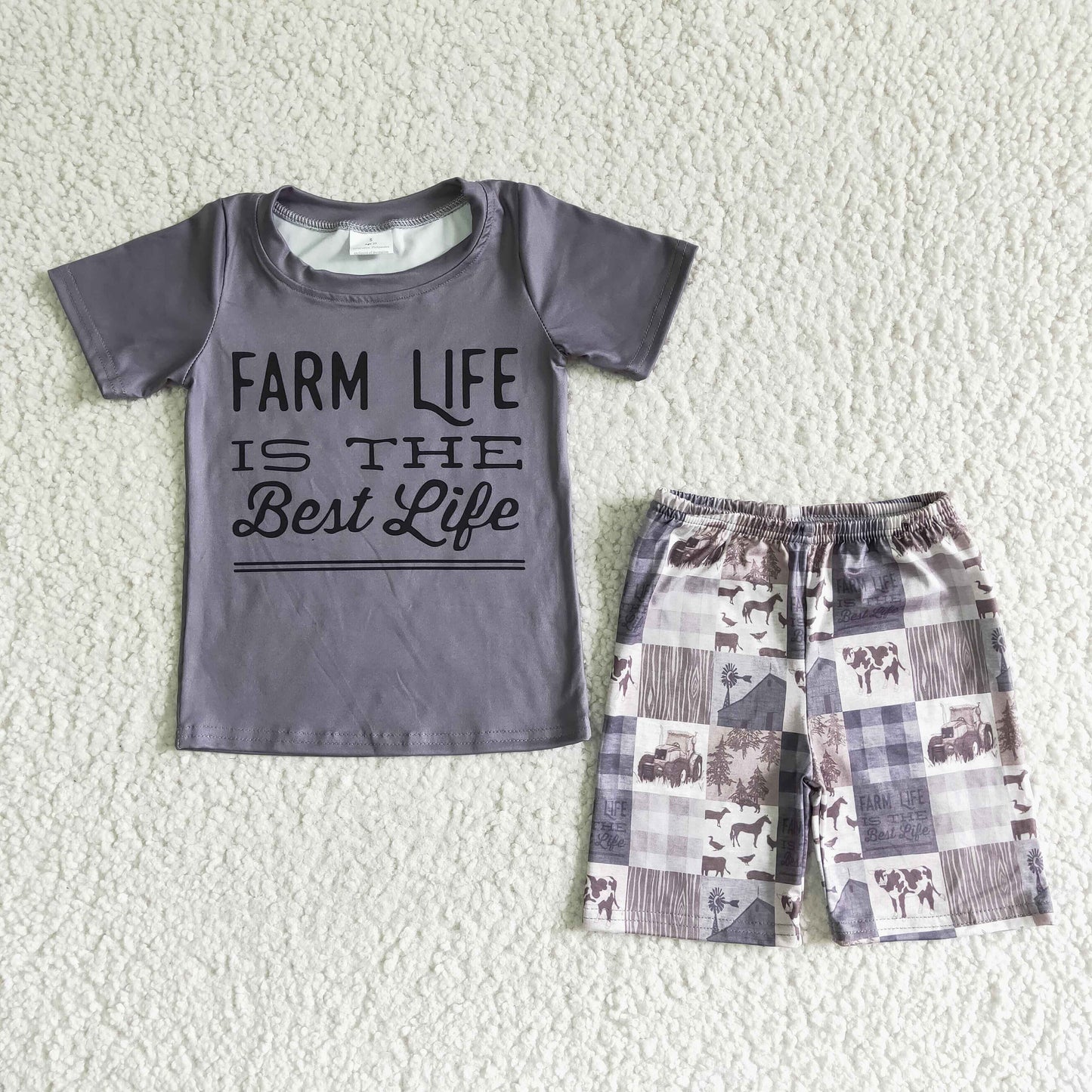 Baby boy farm life grey shorts sets