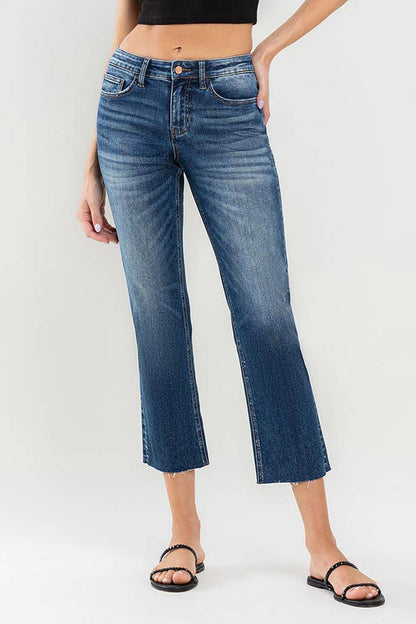 MID RISE CLEAN CUT RAW HEM CROP STRAIGHT JEANS LV1194