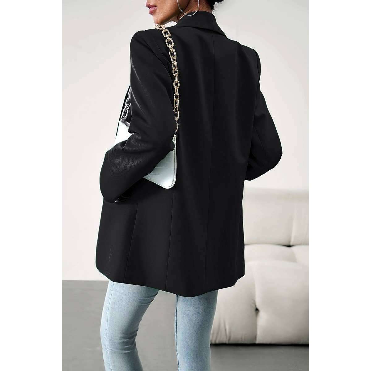 Solid Front Open Turndown Collar Blazer