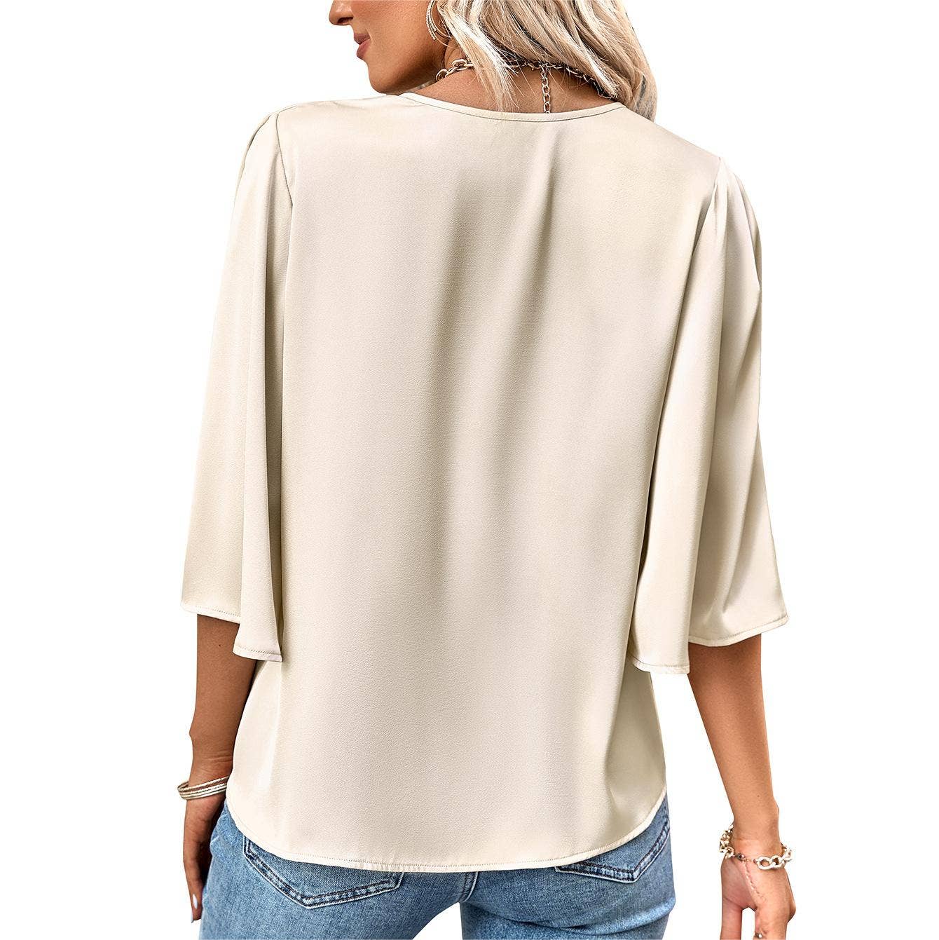3/4 Sleeve Casual Loose Shirts V Neck Blouses
