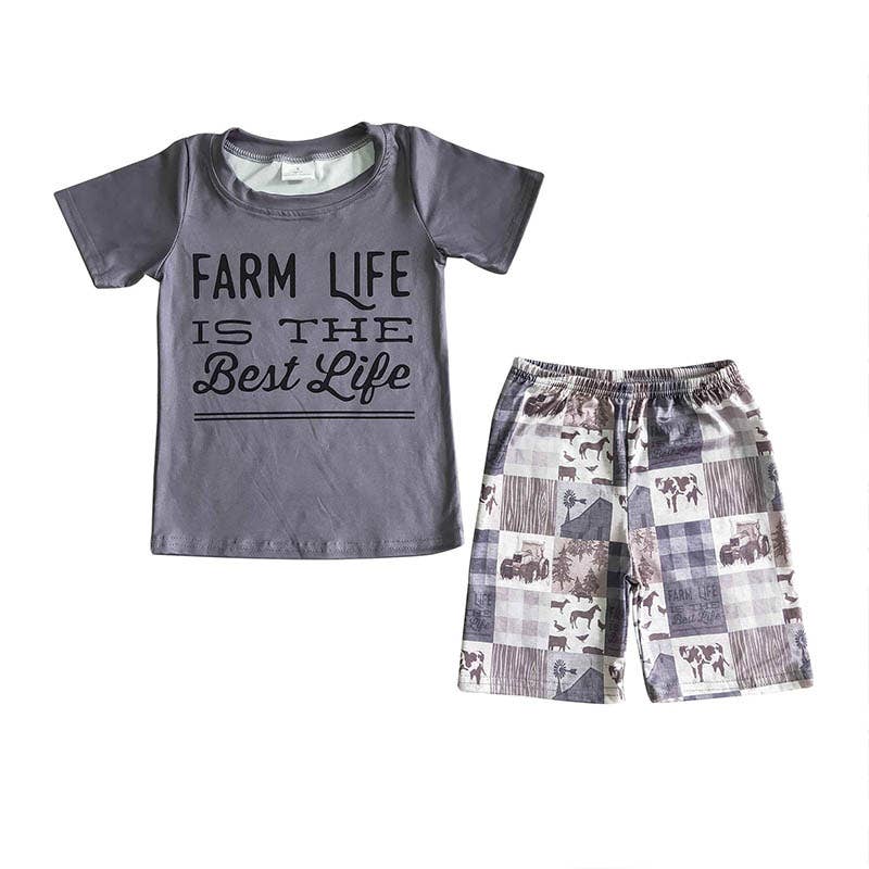 Baby boy farm life grey shorts sets